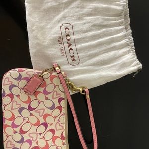 COACH pink purple c hearts wristlet